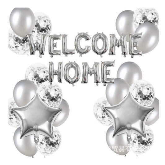 Set 22 de piese baloane folie si latex, 20 baloane latex, 2 baloane stea Folie, 1 set Welcome Home, argintiu-0