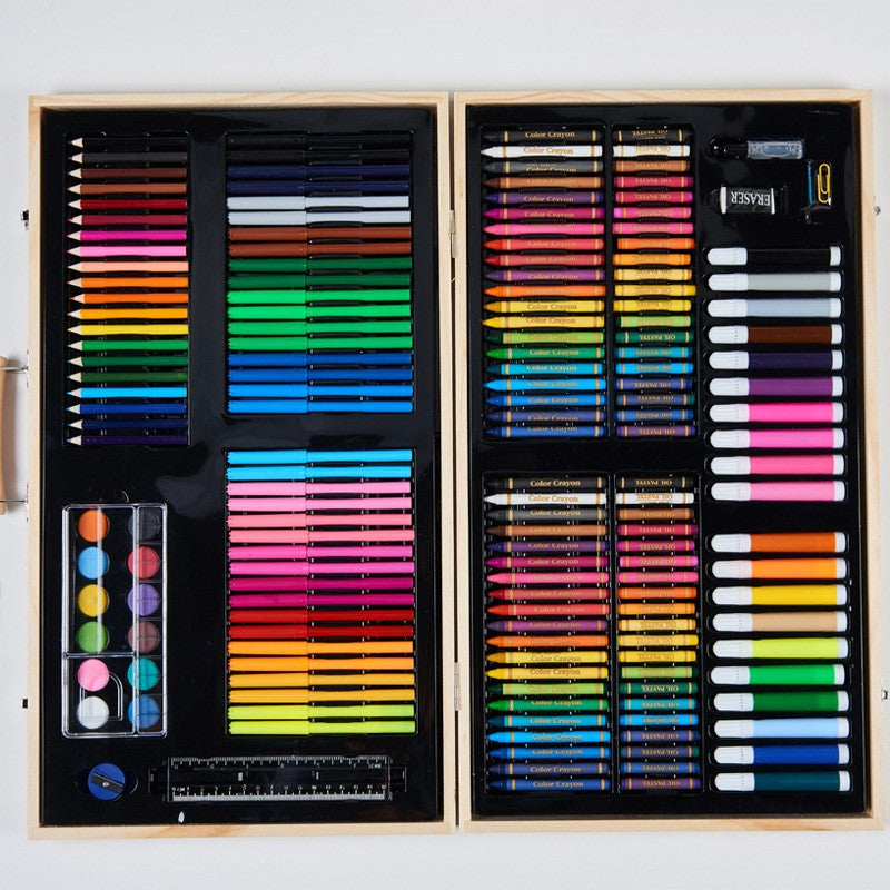 Set 220 Piese pentru Desen si Pictura, Flippy, Tip Servieta din Lemn, Model Natur, 48 x 30 x 5 cm, Multicolor-3