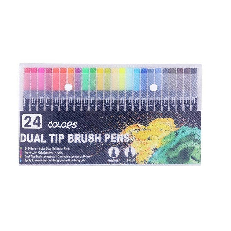 Set 24 Carioci, Flippy, pe Baza de Apa, 2 Tipuri de Varf, 1-2 mm, 0.4 mm, Corp Carioca Negru, din Plastic, Multicolor-0