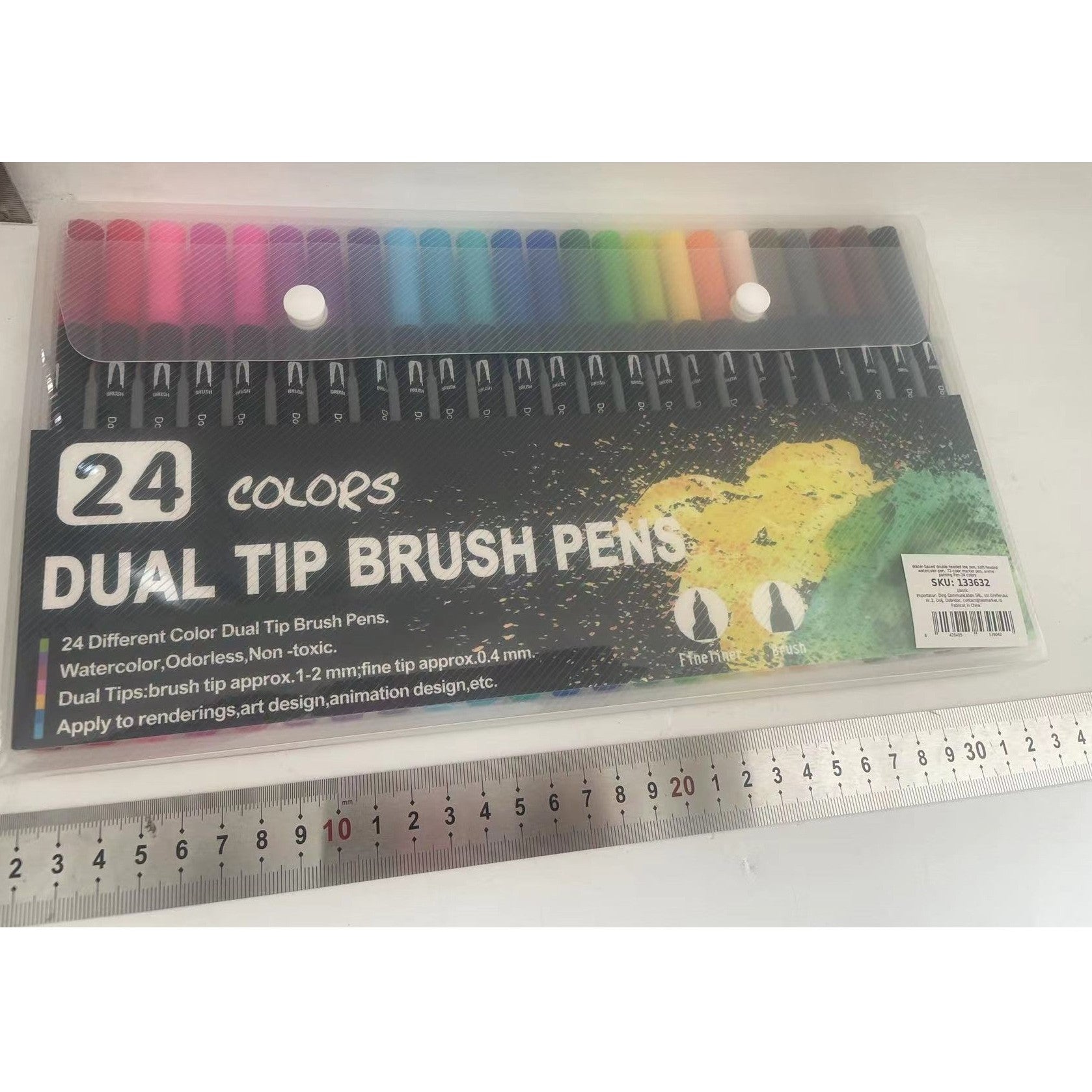 Set 24 Carioci, Flippy, pe Baza de Apa, 2 Tipuri de Varf, 1-2 mm, 0.4 mm, Corp Carioca Negru, din Plastic, Multicolor-2