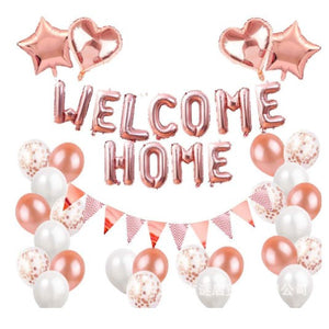 Set 24 de piese baloane folie si latex, 20 baloane latex, 4 baloane folie, 1 set Welcome Home, Rose gold-0