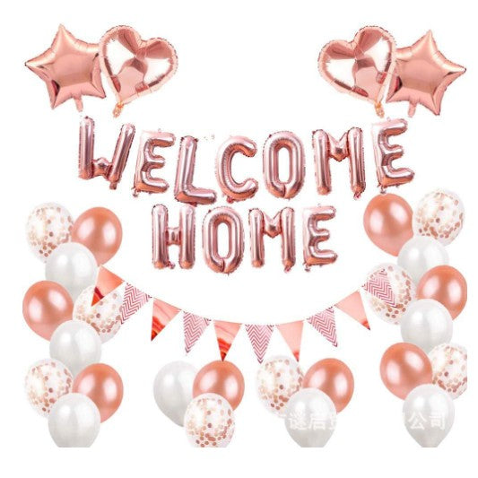 Set 24 de piese baloane folie si latex, 20 baloane latex, 4 baloane folie, 1 set Welcome Home, Rose gold-0