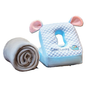 Set 2in1 Patura Microfibra si Perna din Spuma, Flippy, pentru Birou, Calatorii, Pauze, Model Elefant, Microfibra, 1x1.7 m, 30x35x30 cm, Albastru-0