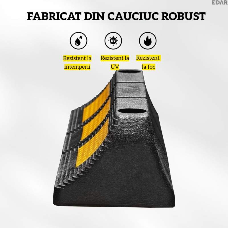 Set 2x Opritor Roti, Blocare Roti si Delimitare Loc Parcare, Elemente Reflectorizante, Cauciuc, Negru/galben