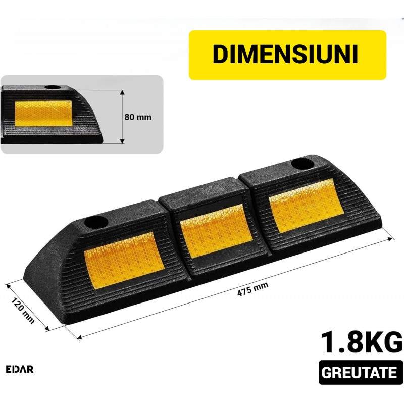 Set 2x Opritor Roti, Blocare Roti si Delimitare Loc Parcare, Elemente Reflectorizante, Cauciuc, Negru/galben