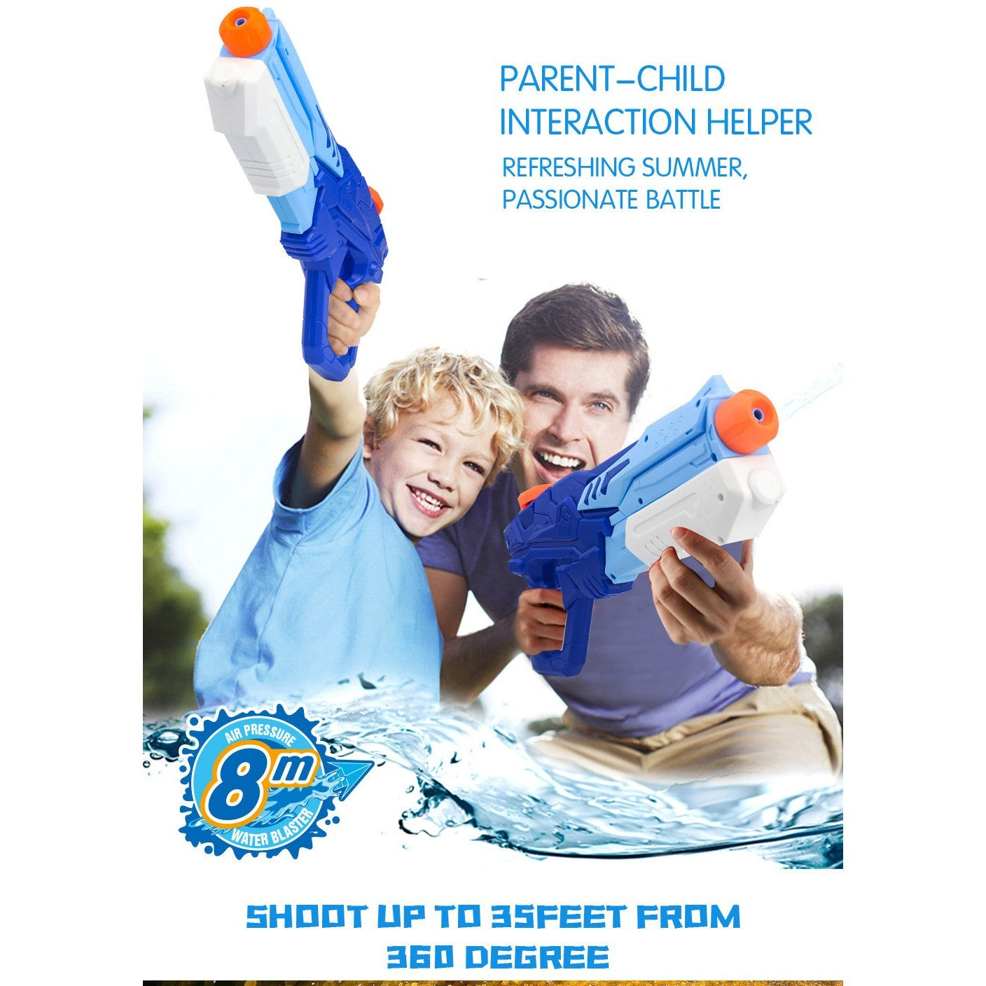Set 2x Pistol cu Apa pentru Copii, Flippy, 6ani+, Albastru, 1x 900 ML +  1x 300 ML-4