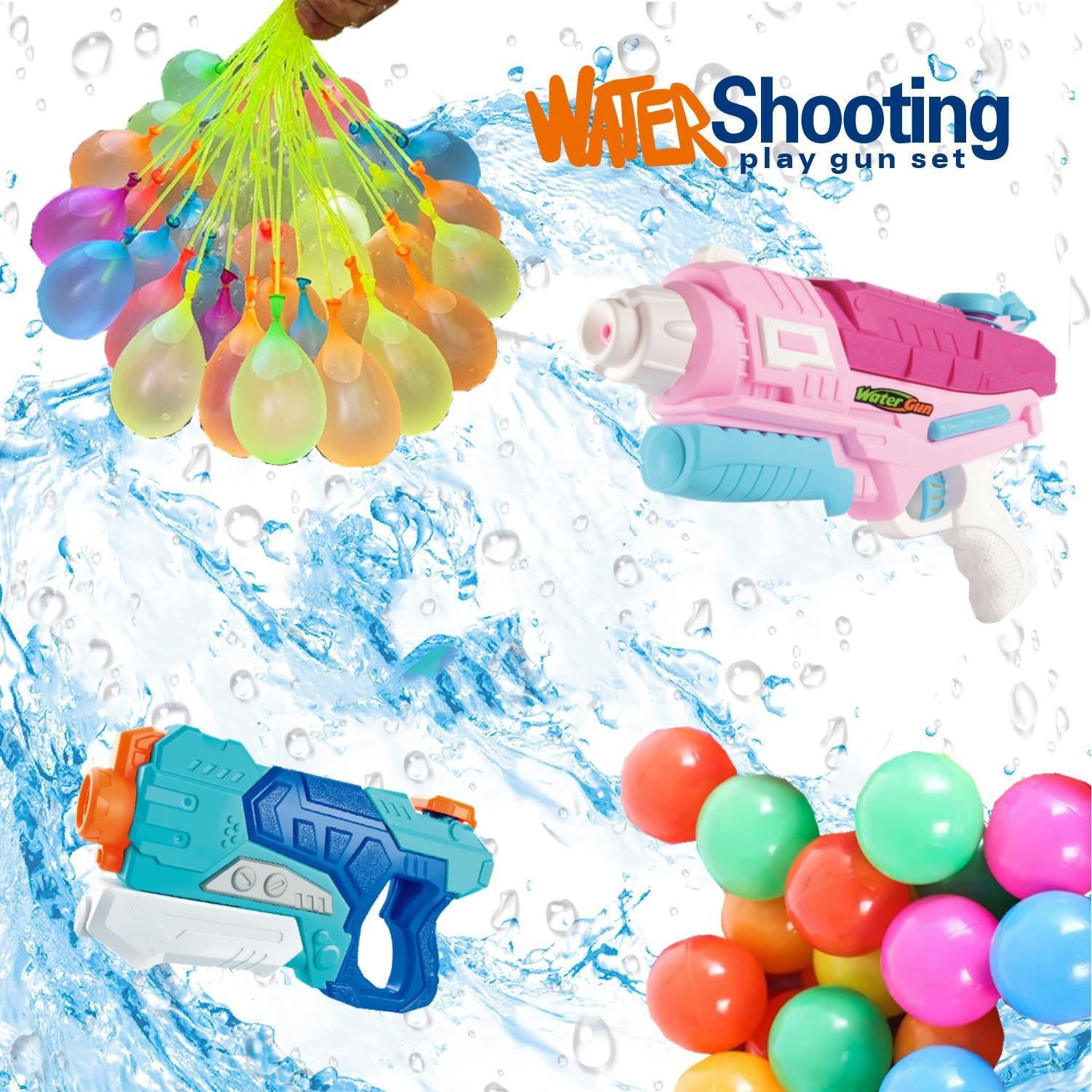 Set 2x Pistol cu Apa pentru Copii, Flippy, 6ani+, cu baloane de apa, Albastru + Roz, 1x 600 ML +  1x 550 ML-9
