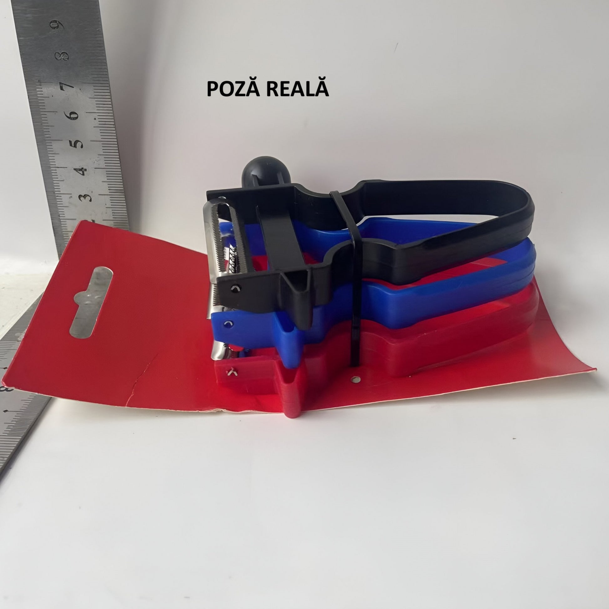 Set 3 Accesorii de Decojire, Razuire si Feliere, Flippy, pentru Legume si Fructe, Negru-Rosu-Albastru-1