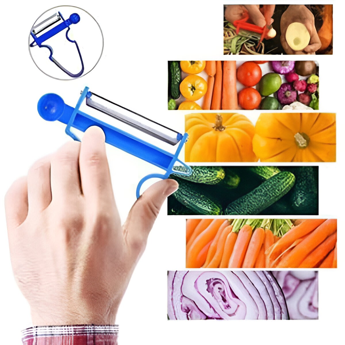 Set 3 Accesorii de Decojire, Razuire si Feliere, Flippy, pentru Legume si Fructe, Negru-Rosu-Albastru-3