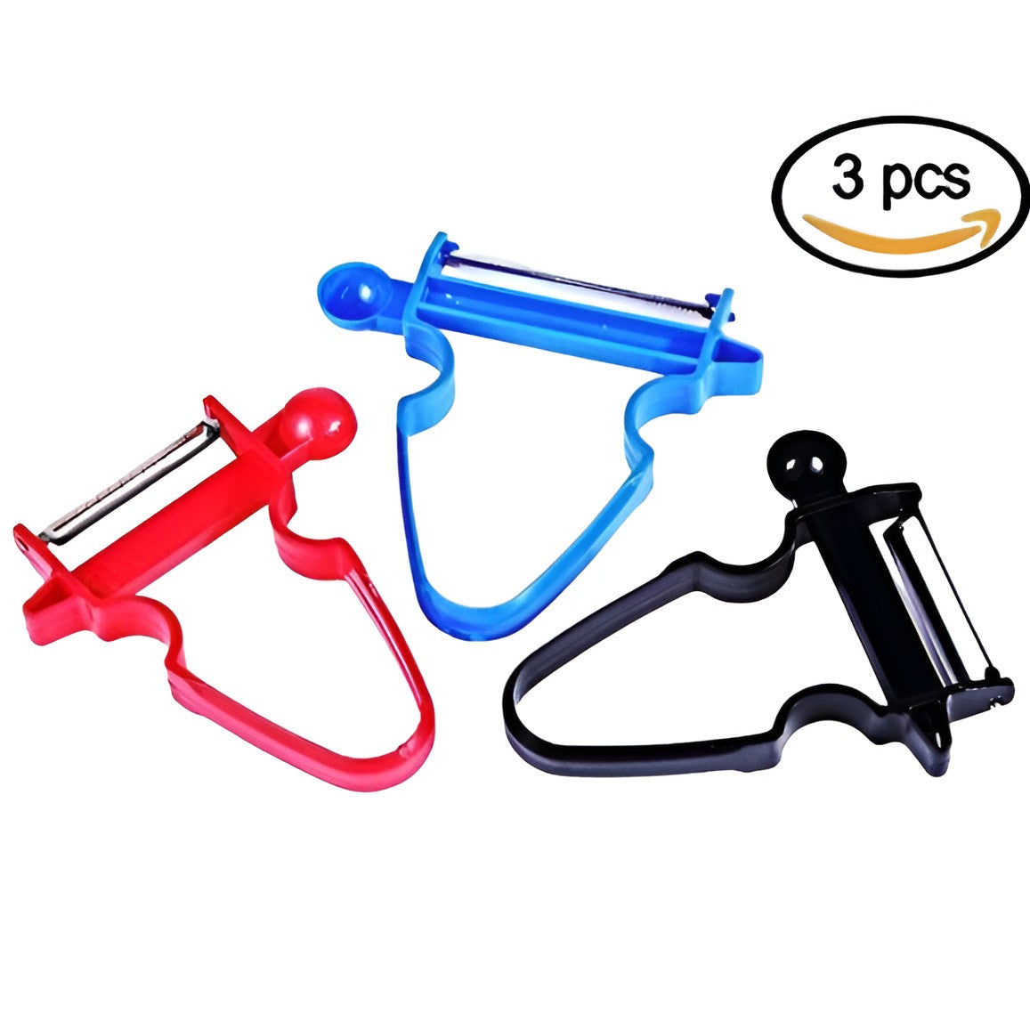 Set 3 Accesorii de Decojire, Razuire si Feliere, Flippy, pentru Legume si Fructe, Negru-Rosu-Albastru-0