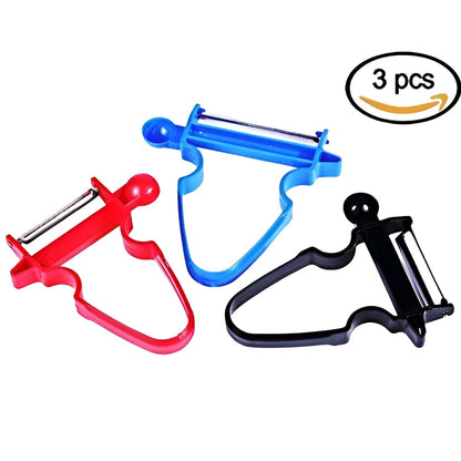 Set 3 Accesorii de Decojire, Razuire si Feliere, Flippy, pentru Legume si Fructe, Negru-Rosu-Albastru-0