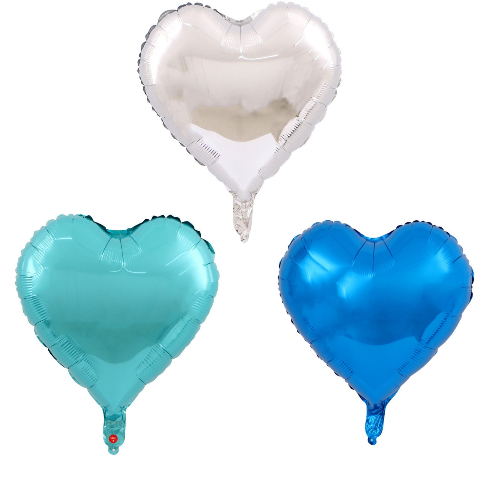 Set 3 Baloane din Folie Metalizata, Flippy, Figurina Inima, Tema Ziua Indragostitilor, 45 cm, Ambalaj Individual, Pai Inclus, Umflare cu Aer sau Heliu, Albastru/Argintiu-0