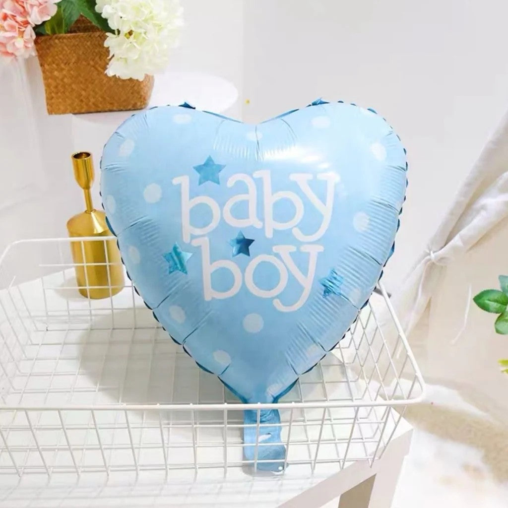 Set 3 Baloane din Folie Metalizata, Flippy, Figurine Carucior, Inima, Fundita, Tema Botez, 45 cm, Ambalaj Individual, Pai Inclus, Umflare cu Aer sau Heliu, Albastru-5