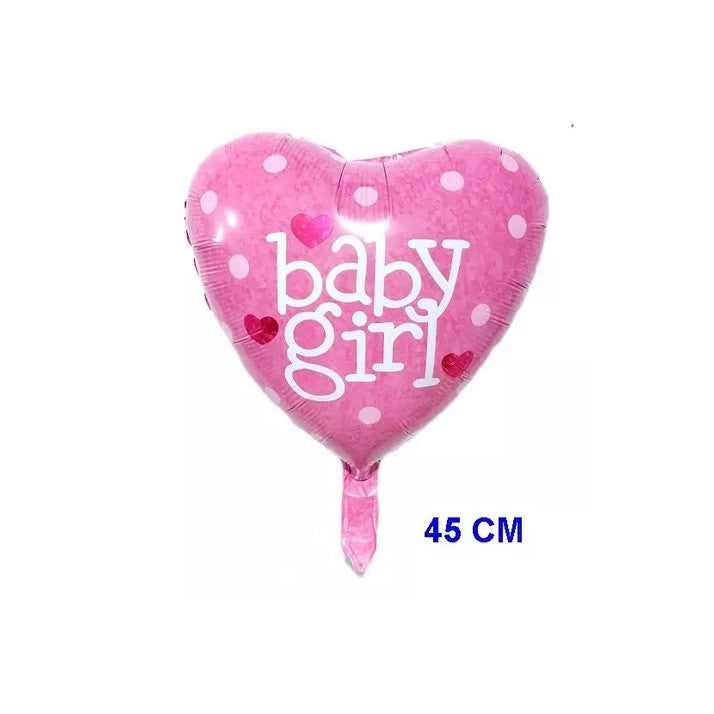 Set 3 Baloane din Folie Metalizata, Flippy, Figurine Carucior, Inima, Fundita, Tema Botez, 45 cm, Ambalaj Individual, Pai Inclus, Umflare cu Aer sau Heliu, Roz-6