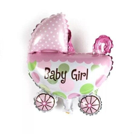 Set 3 Baloane din Folie Metalizata, Flippy, Figurine Carucior, Inima, Fundita, Tema Botez, 45 cm, Ambalaj Individual, Pai Inclus, Umflare cu Aer sau Heliu, Roz-7