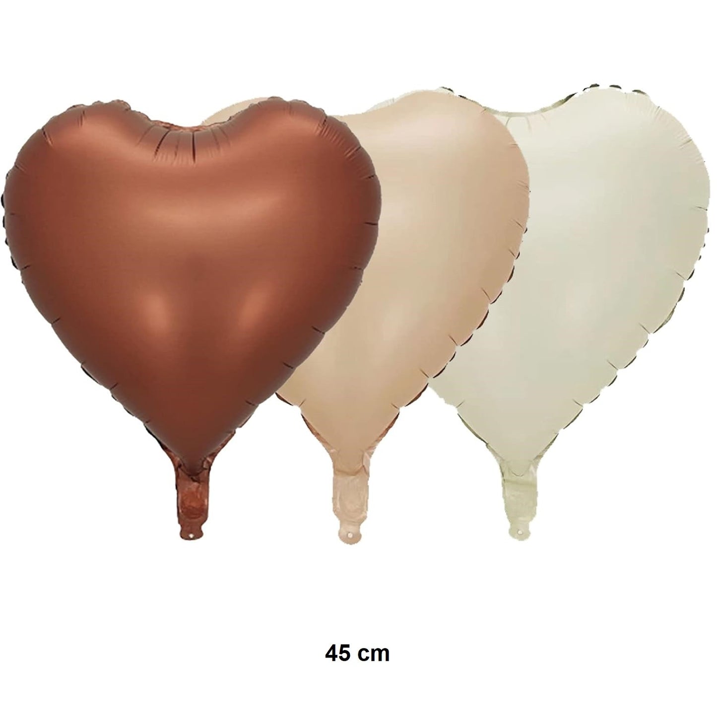 Set 3 Baloane din Folie Metalizata, Flippy, Figurine Inimi, Tema Ziua Indragostitilor, 45 cm, Ambalaj Individual, Pai Inclus, Umflare cu Aer sau Heliu, Crem/Maro-6