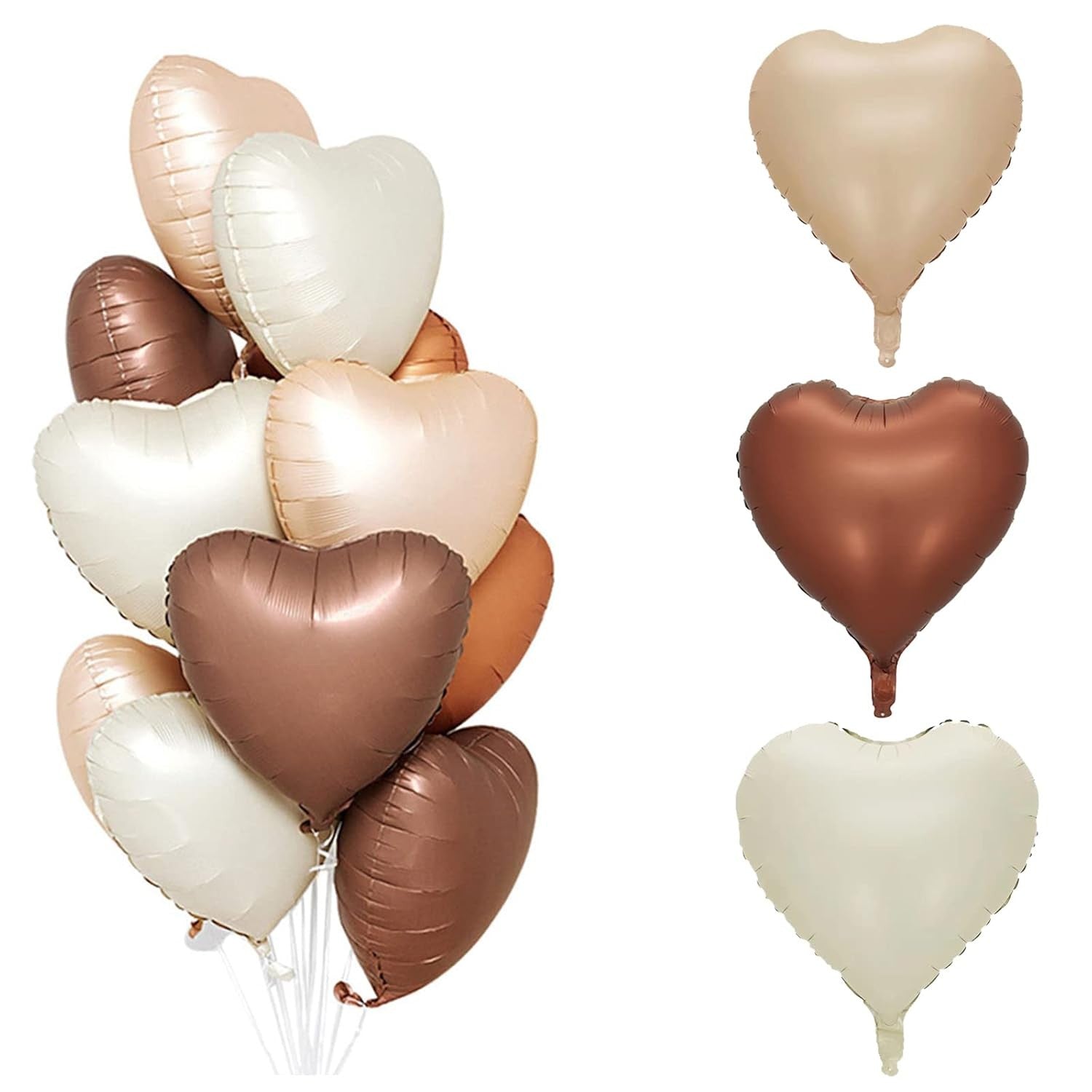 Set 3 Baloane din Folie Metalizata, Flippy, Figurine Inimi, Tema Ziua Indragostitilor, 45 cm, Ambalaj Individual, Pai Inclus, Umflare cu Aer sau Heliu, Crem/Maro-7