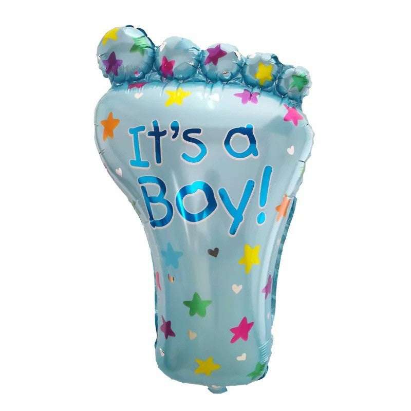 Set 3 Baloane din Folie Metalizata, Flippy, Figurine Picior 46x79 cm, Inima 45cm, Stea 45cm, Model It's a Boy, Tema Gender Reveal, Ambalaj Individual, Pai Inclus, Umflare cu Aer sau Heliu, Albastru-3