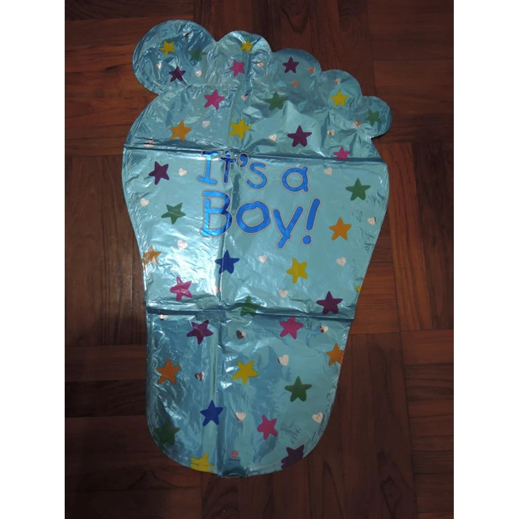 Set 3 Baloane din Folie Metalizata, Flippy, Figurine Picior 46x79 cm, Inima 45cm, Stea 45cm, Model It's a Boy, Tema Gender Reveal, Ambalaj Individual, Pai Inclus, Umflare cu Aer sau Heliu, Albastru-7