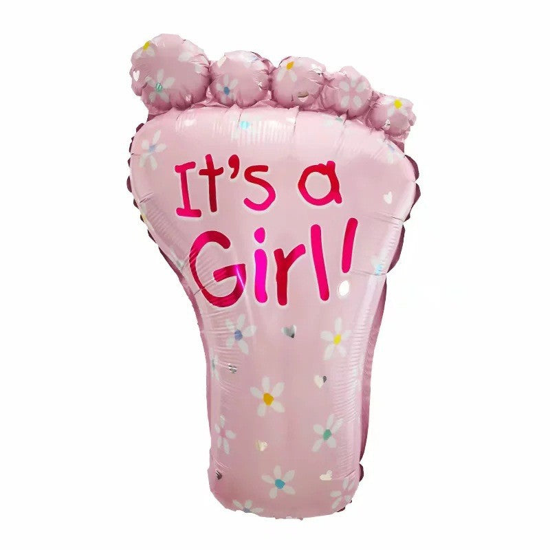 Set 3 Baloane din Folie Metalizata, Flippy, Figurine Picior 46x79 cm, Inima 45 cm, Stea 45cm, Model It's a Girl, Tema Gender Reveal, Ambalaj Individual, Pai Inclus, Umflare cu Aer sau Heliu, Roz-1