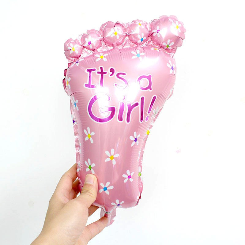 Set 3 Baloane din Folie Metalizata, Flippy, Figurine Picior 46x79 cm, Inima 45 cm, Stea 45cm, Model It's a Girl, Tema Gender Reveal, Ambalaj Individual, Pai Inclus, Umflare cu Aer sau Heliu, Roz-6
