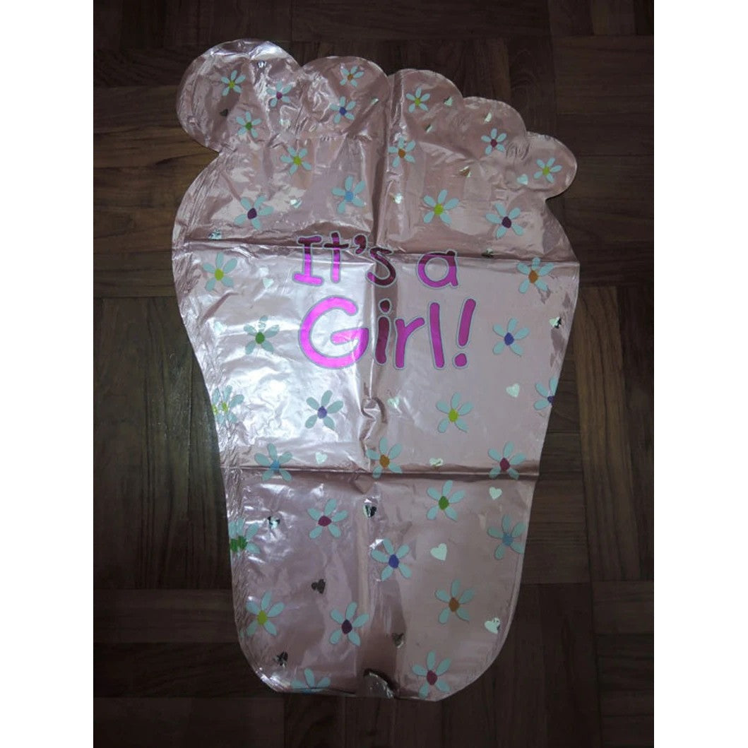 Set 3 Baloane din Folie Metalizata, Flippy, Figurine Picior 46x79 cm, Inima 45 cm, Stea 45cm, Model It's a Girl, Tema Gender Reveal, Ambalaj Individual, Pai Inclus, Umflare cu Aer sau Heliu, Roz-8