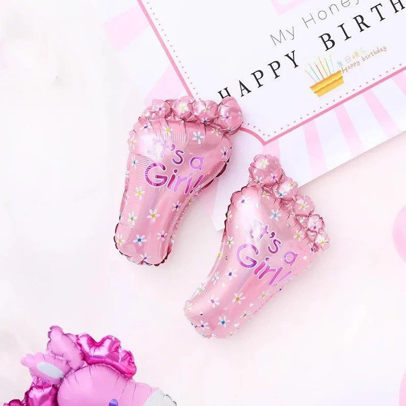 Set 3 Baloane din Folie Metalizata, Flippy, Figurine Picior 46x79 cm, Inima 45 cm, Stea 45cm, Model It's a Girl, Tema Gender Reveal, Ambalaj Individual, Pai Inclus, Umflare cu Aer sau Heliu, Roz-9