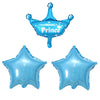 Set 3 Baloane din Folie Metalizata, Flippy, Model Coroana Prince si Stelute, 40 cm, Ambalaj Individual, Pai Inclus, Albastru-0