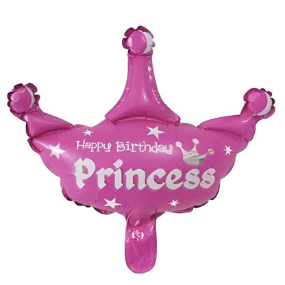 Set 3 Baloane din Folie Metalizata, Flippy, Model Coroana Princess si Stelute, 40 cm, Ambalaj Individual, Pai Inclus,  Roz-1