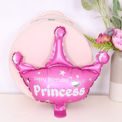Set 3 Baloane din Folie Metalizata, Flippy, Model Coroana Princess si Stelute, 40 cm, Ambalaj Individual, Pai Inclus,  Roz-3
