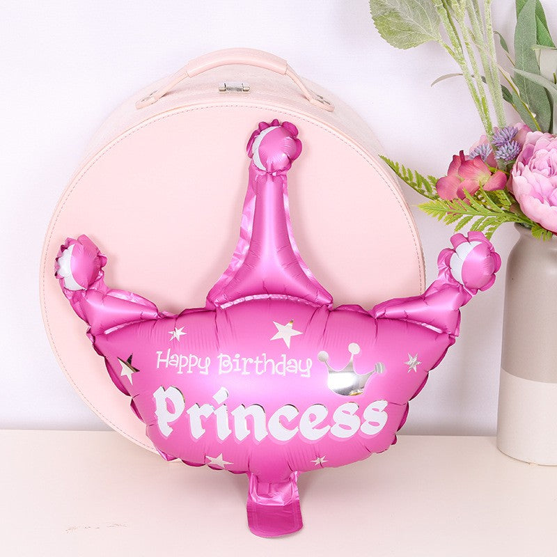 Set 3 Baloane din Folie Metalizata, Flippy, Model Coroana Princess si Stelute, 40 cm, Ambalaj Individual, Pai Inclus,  Roz-3