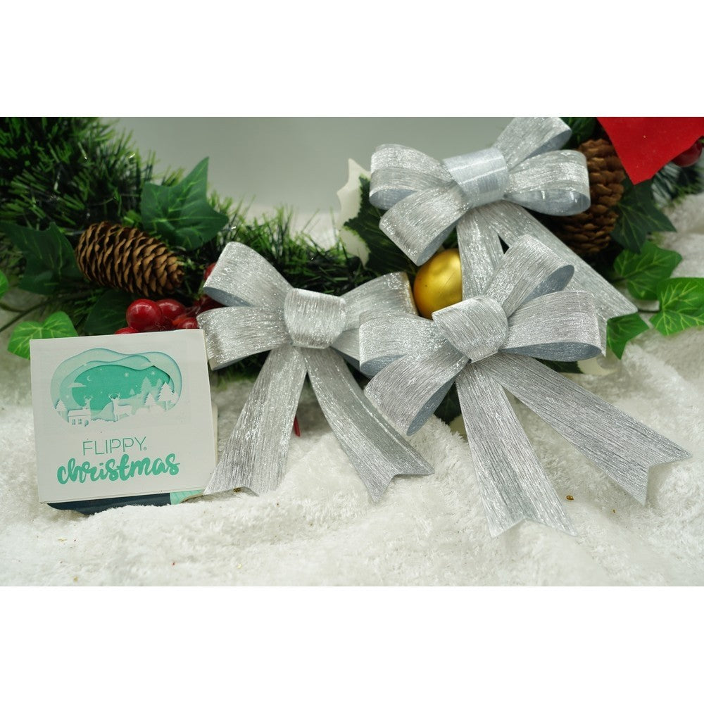 Set 3 fundite pentru brad, Argintii, 10 x 11 cm, din poliester, Flippy-3