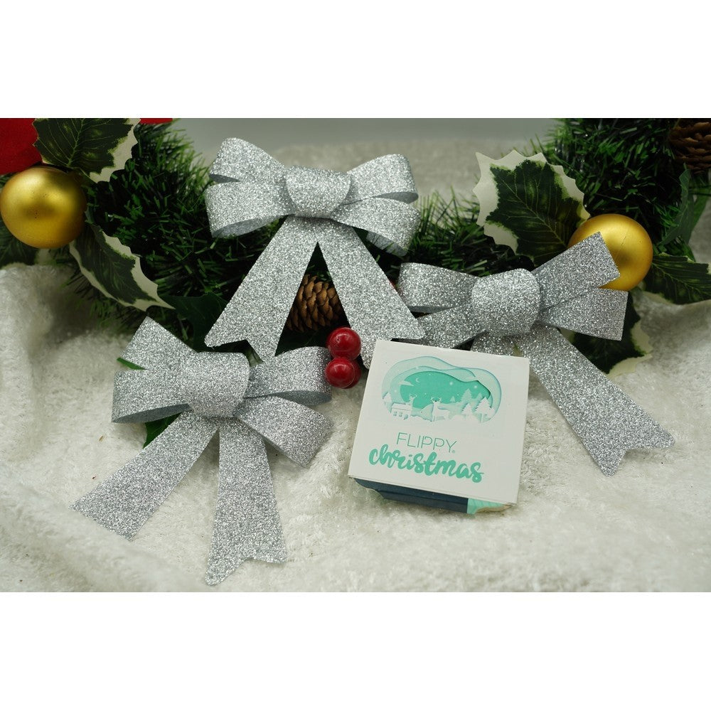 Set 3 fundite pentru brad, Argintii, cu sclipici, 10 x 11 cm, din poliester, Flippy-4