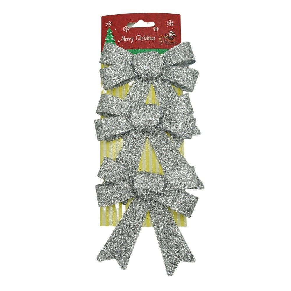 Set 3 fundite pentru brad, Argintii, cu sclipici, 10 x 11 cm, din poliester, Flippy-0