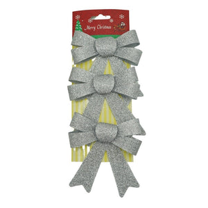 Set 3 fundite pentru brad, Argintii, cu sclipici, 10 x 11 cm, din poliester, Flippy-0
