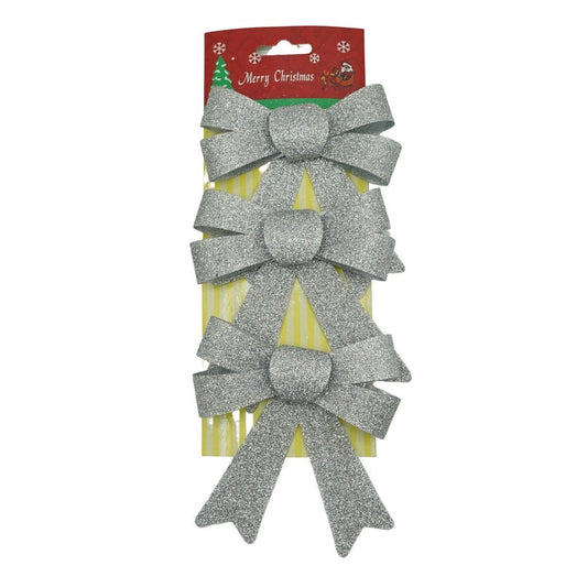 Set 3 fundite pentru brad, Argintii, cu sclipici, 10 x 11 cm, din poliester, Flippy-0