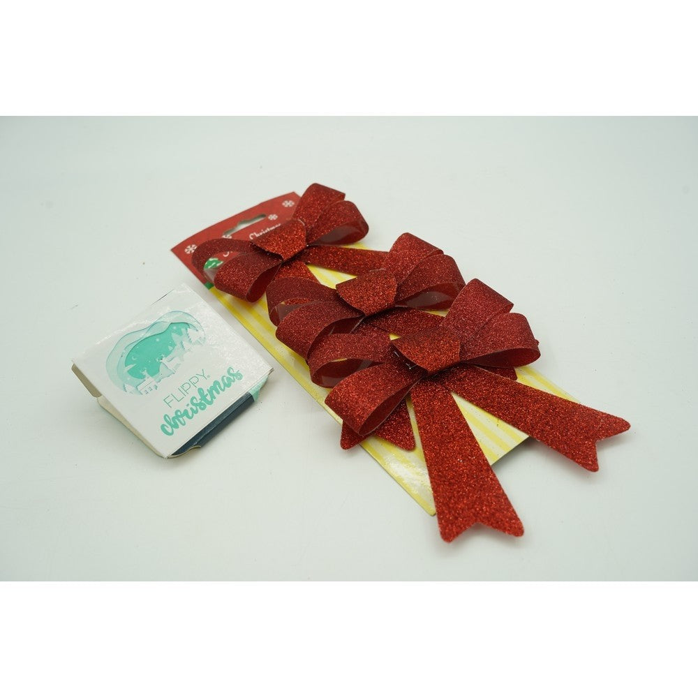 Set 3 fundite pentru brad, Rosii, cu sclipici, 10 x 11 cm, din poliester, Flippy-1
