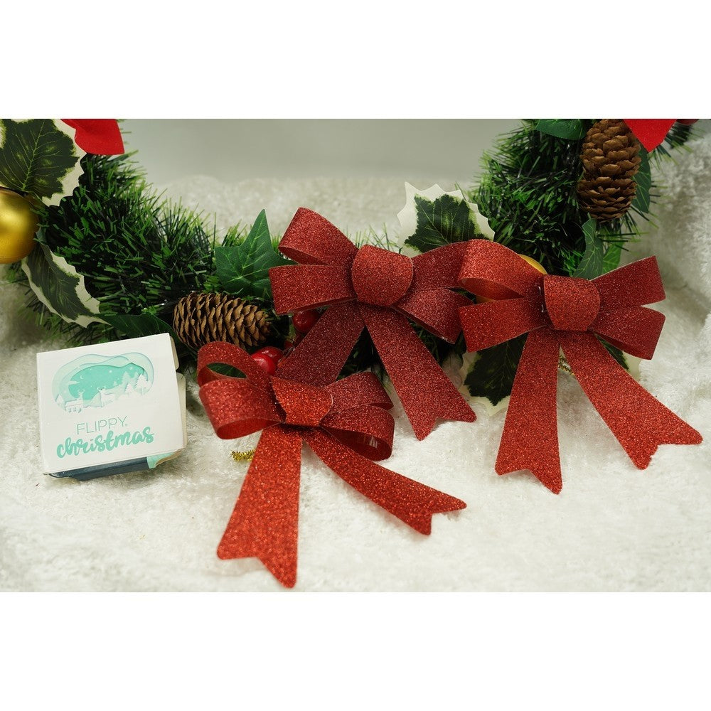 Set 3 fundite pentru brad, Rosii, cu sclipici, 10 x 11 cm, din poliester, Flippy-2