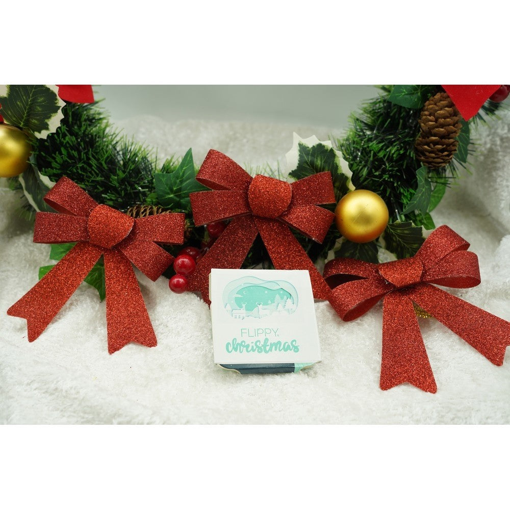 Set 3 fundite pentru brad, Rosii, cu sclipici, 10 x 11 cm, din poliester, Flippy-3