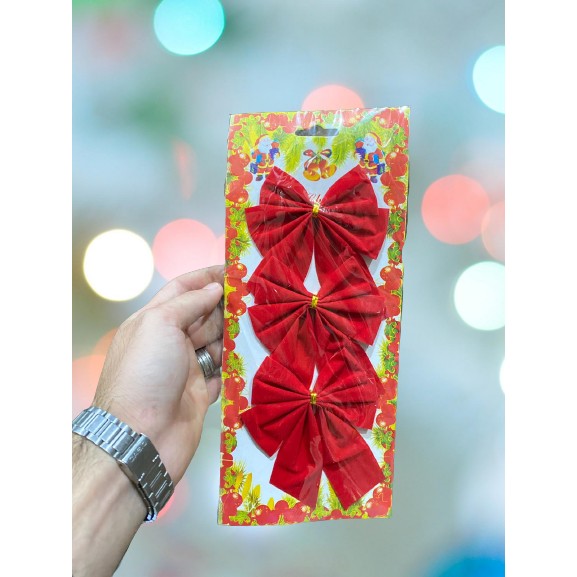 Set 3 fundite pentru brad, Rosii, design cu linii aurii , 11 x 14 cm, din poliester, Flippy-1
