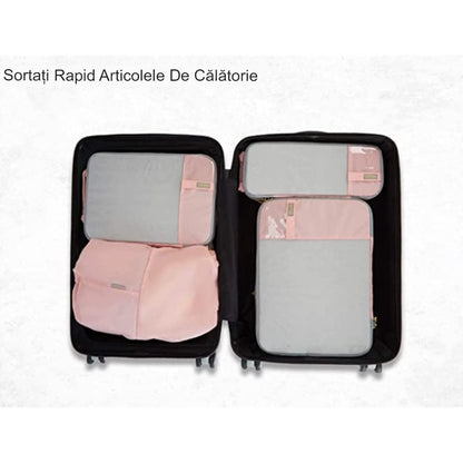 Set 3 Genti de Calatorie Flippy, Pentru Depozitare, Compresibile, 3 Dimensiuni, Mic, Mediu, Mare, Impermeabile, Fermoar Dublu, Roz-19
