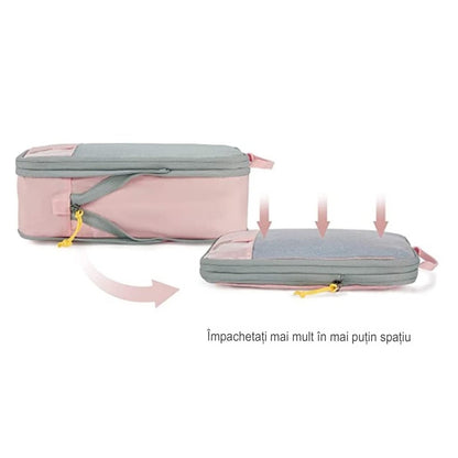 Set 3 Genti de Calatorie Flippy, Pentru Depozitare, Compresibile, 3 Dimensiuni, Mic, Mediu, Mare, Impermeabile, Fermoar Dublu, Roz-18