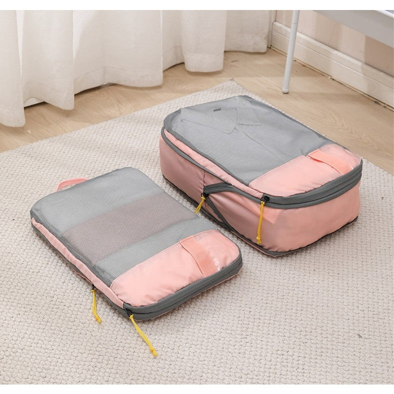 Set 3 Genti de Calatorie Flippy, Pentru Depozitare, Compresibile, 3 Dimensiuni, Mic, Mediu, Mare, Impermeabile, Fermoar Dublu, Roz-14