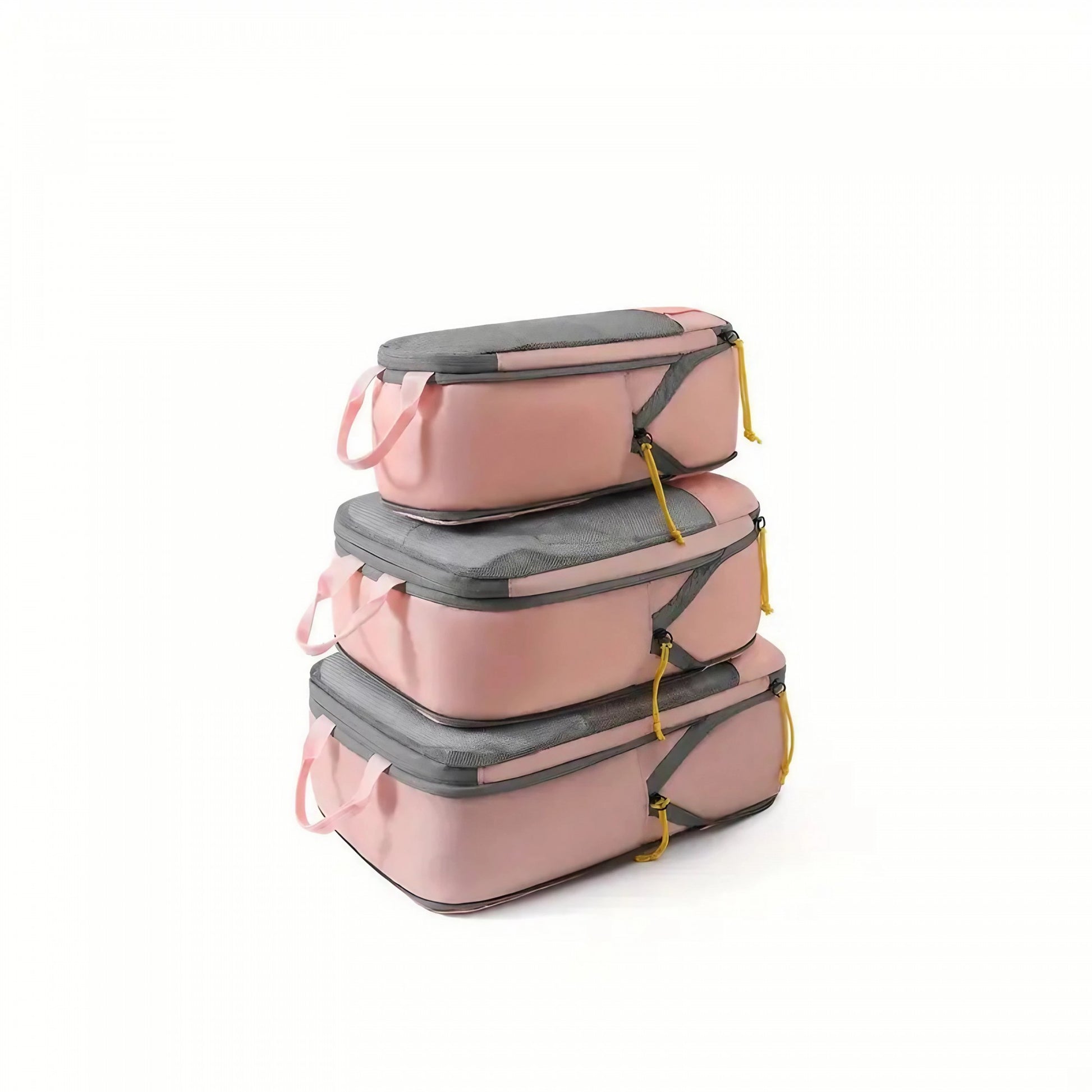 Set 3 Genti de Calatorie Flippy, Pentru Depozitare, Compresibile, 3 Dimensiuni, Mic, Mediu, Mare, Impermeabile, Fermoar Dublu, Roz-0