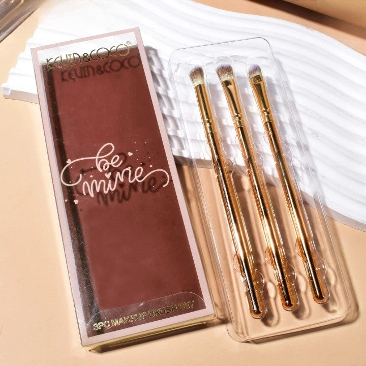 Set 3 Pensule de Machiaj, Flippy, Portabile, pentru Fard de Ochi, din Par Sintetic Moale, Auriu, 16.5x6.5x1.6 cm-2