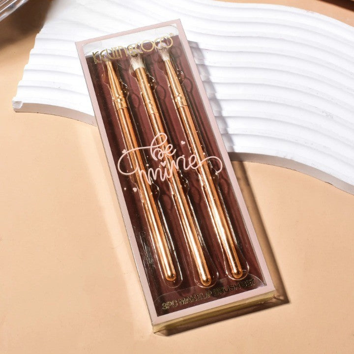 Set 3 Pensule de Machiaj, Flippy, Portabile, pentru Fard de Ochi, din Par Sintetic Moale, Auriu, 16.5x6.5x1.6 cm-4