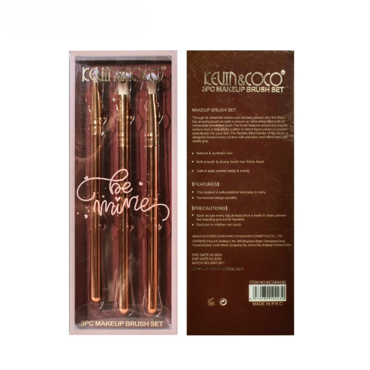 Set 3 Pensule de Machiaj, Flippy, Portabile, pentru Fard de Ochi, din Par Sintetic Moale, Auriu, 16.5x6.5x1.6 cm-5