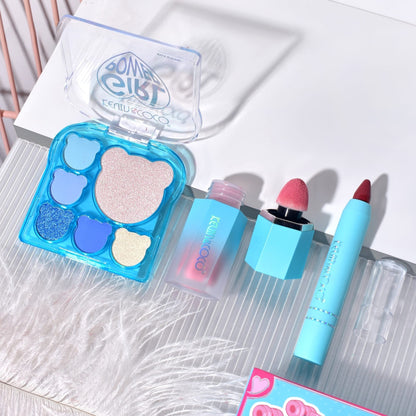 Set 3 Produse de Machiaj, KEVIN &amp; COCO, Ice Blue Bear, 6 culori, 15.5 x 13 x 3.4 cm-0