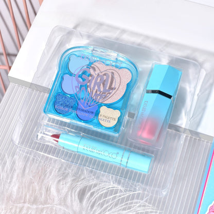 Set 3 Produse de Machiaj, KEVIN &amp; COCO, Ice Blue Bear, 6 culori, 15.5 x 13 x 3.4 cm-1