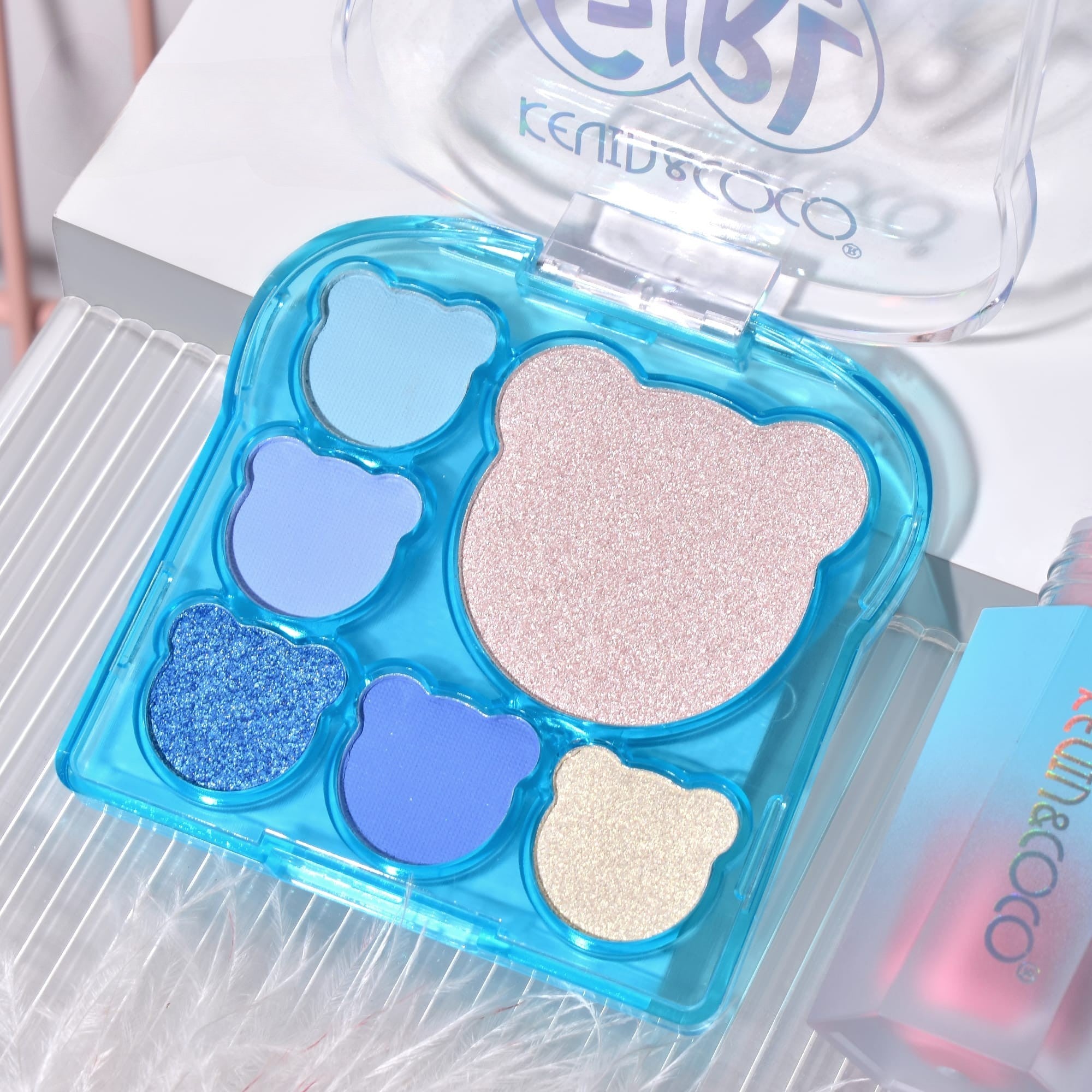 Set 3 Produse de Machiaj, KEVIN &amp; COCO, Ice Blue Bear, 6 culori, 15.5 x 13 x 3.4 cm-3